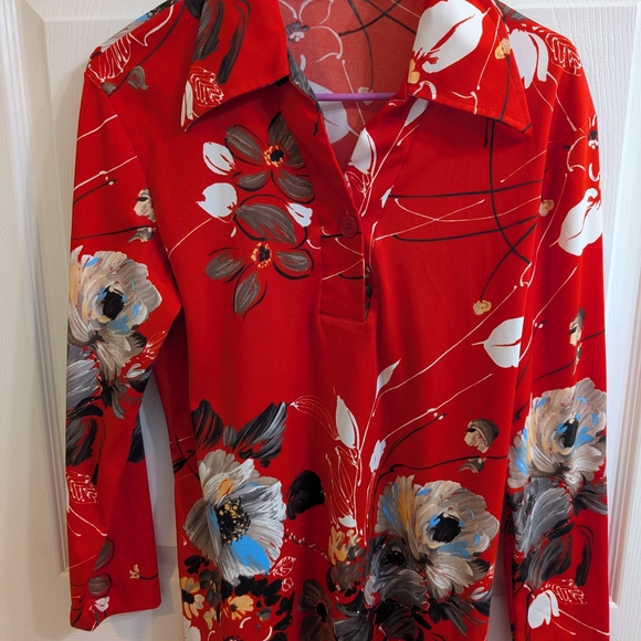 Vintage Mardi Modes Floral Rose 1/4 Button Collared Blouse - Size M - Picture 3 of 4